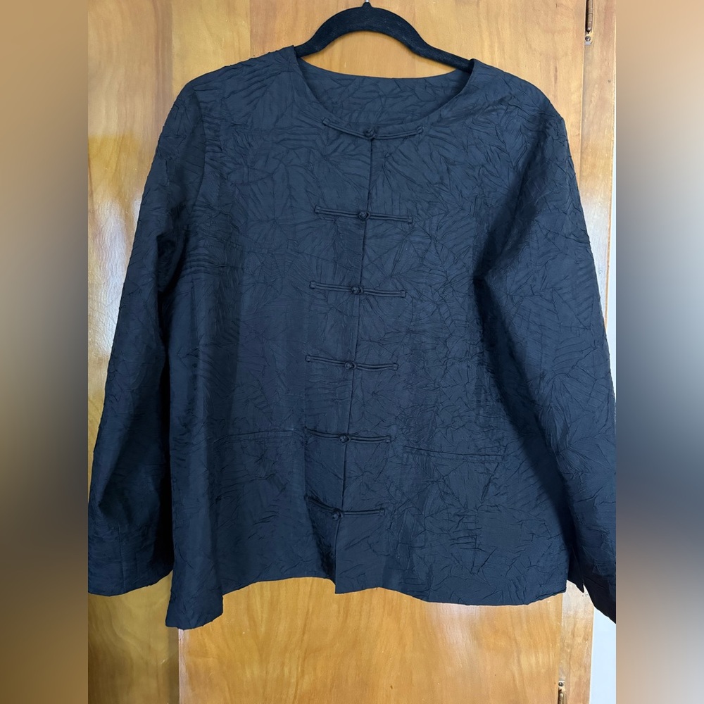 Eileen Fisher Black Patterned Silk Jacket